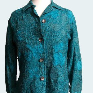 Turquoise Chico’s design silk embroidered Blouse